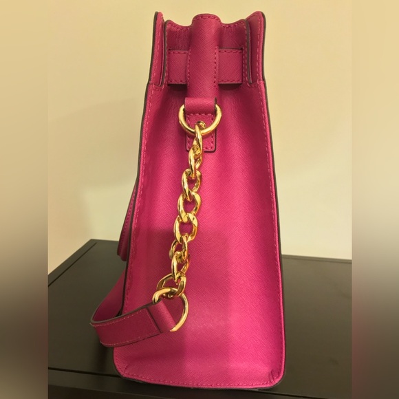 MICHAEL MICHAEL KORS HAMILTON BAG LG TOTE GENUINE LEATHER FUSCHIA With Dust Bag - Picture 5 of 7